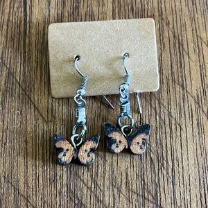 Handmade Wooden Micro Butterfly Dangle Earrings